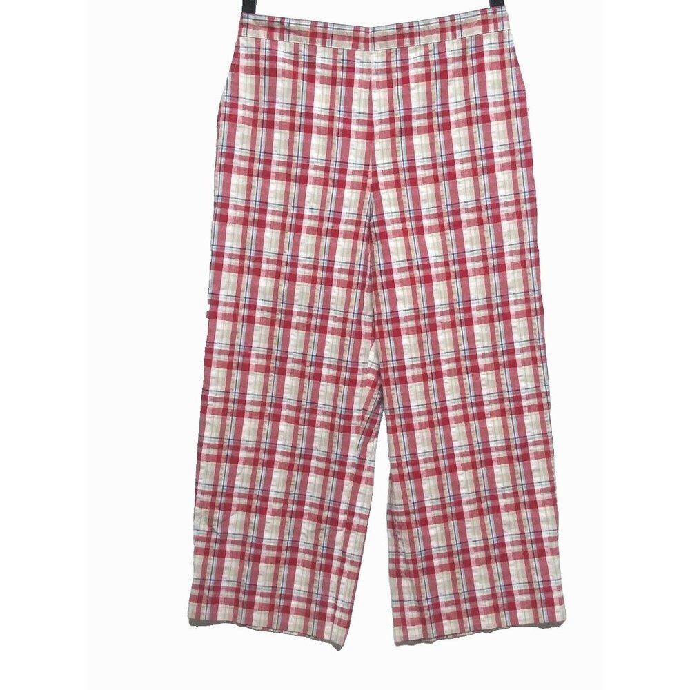 Alfred Dunner Plaid Pants casual Sz 10 red beige partial Elastic Waist pockets